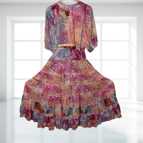 Johnny Was Jade Annalise Silk Blend Patchwork Floral Wrap Midi Dress M - Picture 5 of 13